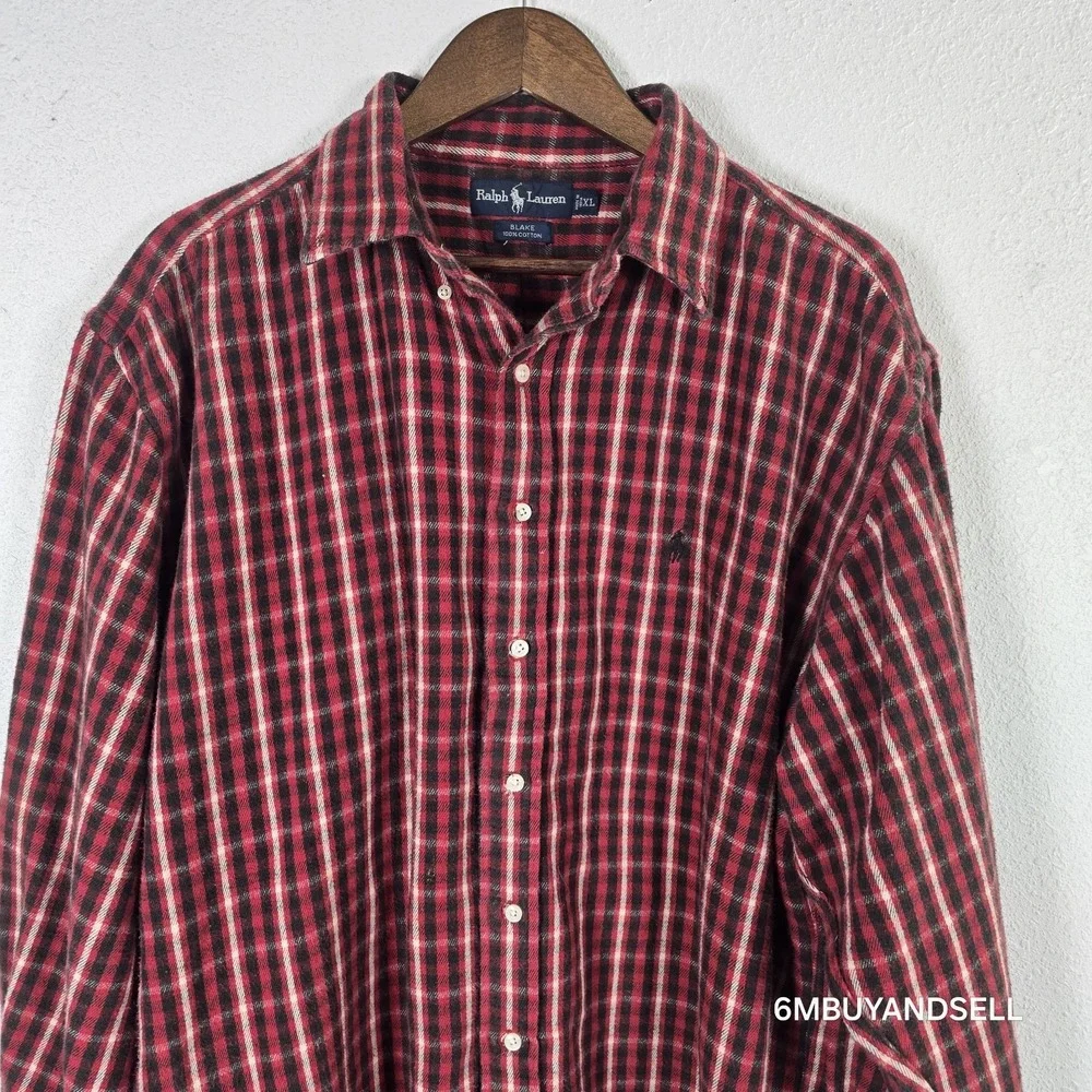 Polo Ralph Lauren Blake Shirt Mens XL Red Black Plaid Cotton Flannel Button Down